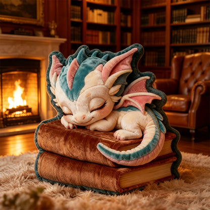 Personalized Sleeping Dragon Book Throw Pillow with Custom Name, 3D Graphic Print Fantasy Bookish Cushion for Kids & Reading Lovers