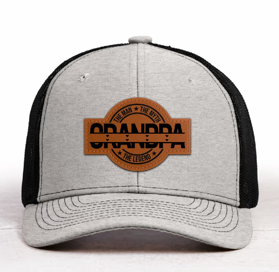 Personalized The Man The Myth The Legend DAD Hats with Kids Names Leather Patch Trucker Hat Father's Day Gift