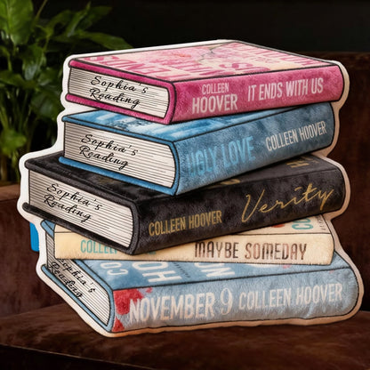 Personalized Christmas Colorful Books Pillow with Custom Name, Funny 3D Graphic Print Gift for Reading Lovers