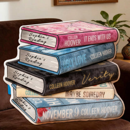 Personalized Christmas Colorful Books Pillow with Custom Name, Funny 3D Graphic Print Gift for Reading Lovers