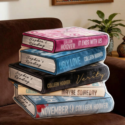 Personalized Christmas Colorful Books Pillow with Custom Name, Funny 3D Graphic Print Gift for Reading Lovers
