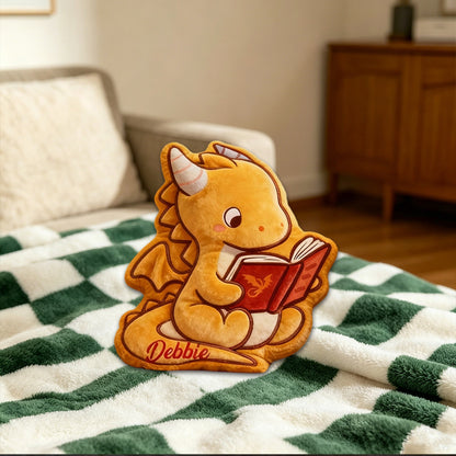 Personalized Cute Dragon Reading Pillow with Custom Name, Christmas Funny 3D Graphic Print Gift for Reading Lovers