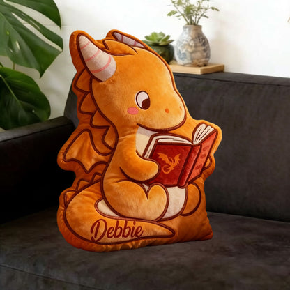 Personalized Cute Dragon Reading Pillow with Custom Name, Christmas Funny 3D Graphic Print Gift for Reading Lovers