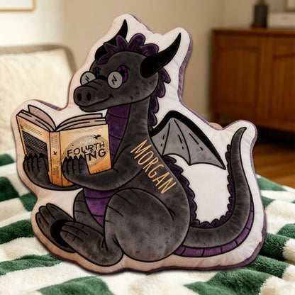 Personalized Christmas Dragon Reading Pillow with Custom Name, Funny 3D Graphic Print Gift for Reading Lovers