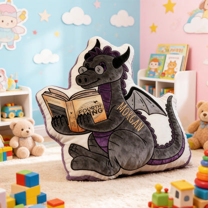 Personalized Christmas Dragon Reading Pillow with Custom Name, Funny 3D Graphic Print Gift for Reading Lovers