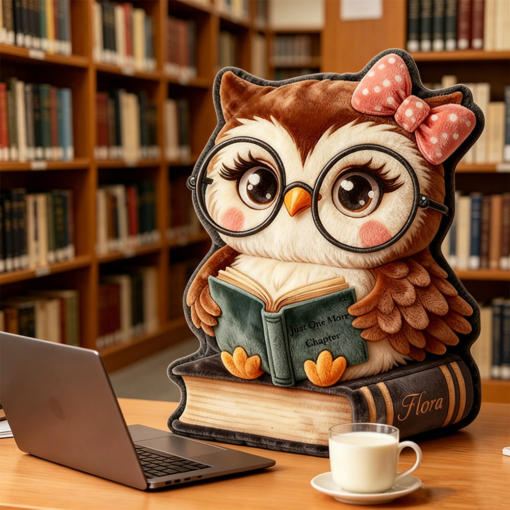 Personalized Christmas Owl Reading Pillow with Custom Name, Funny “Read One More Chapter” 3D Graphic Print Gift for Book Lovers