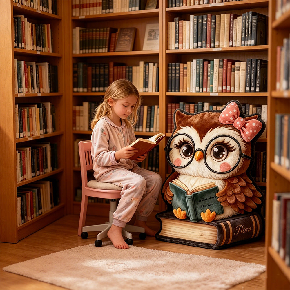 Personalized Christmas Owl Reading Pillow with Custom Name, Funny “Read One More Chapter” 3D Graphic Print Gift for Book Lovers
