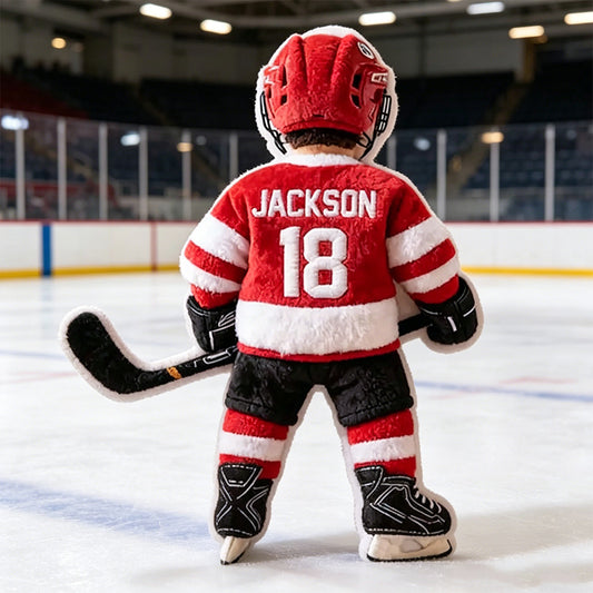 Personalized 3D Graphic Ice Hockey Player Pillow – Custom Name and Number