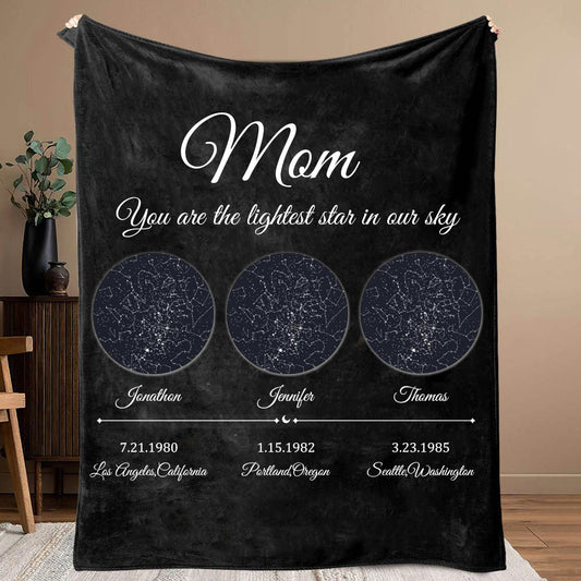 Personalized Mom You Are the Lightest Star in Our Sky Blanket Star Map by Date Blanket Mother's Day Gift from Daughter