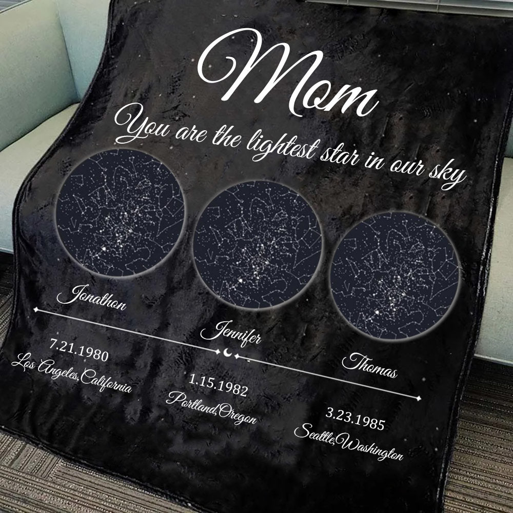 Personalized Mom You Are the Lightest Star in Our Sky Blanket Star Map by Date Blanket Mother's Day Gift from Daughter