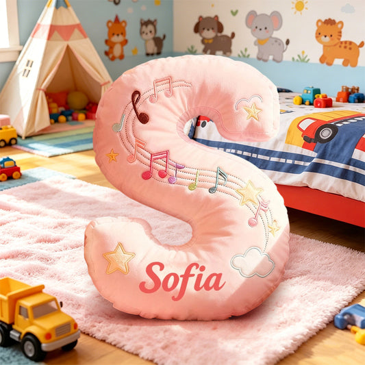 Personalized Colorful Music Notes Pillow with Custom Name, Soft Plush Cushion, Gift for Kids, Music Lovers & Girls Room Decor