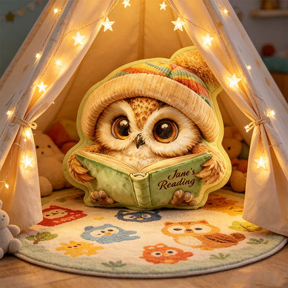 Personalized Christmas Reading Owl Pillow with Custom Name, Funny 3D Graphic Print Gift for Book Lovers