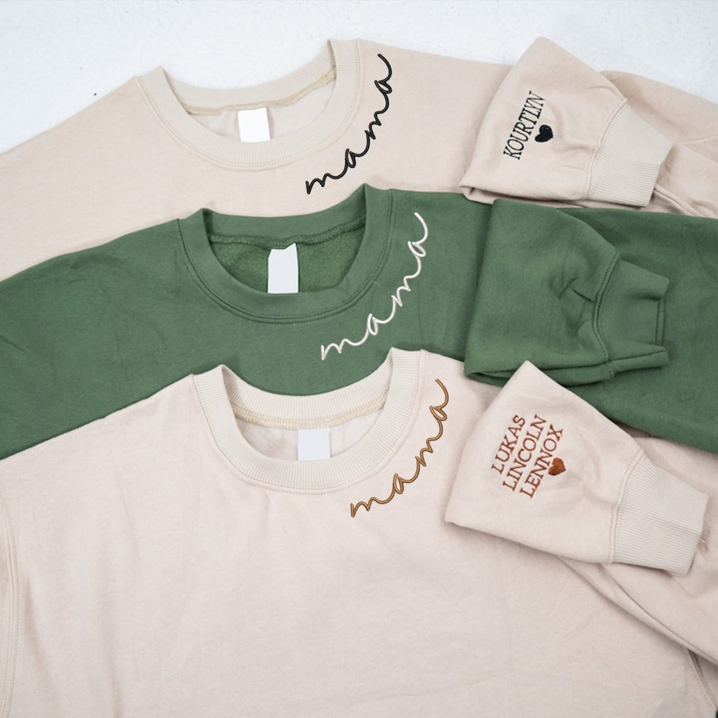 Embroidered Mama Sweatshirt with Kids Names on Sleeve Gift for Mom Mother's Day Birthday Gifts