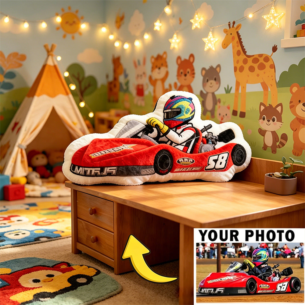 Custom Race Car Pillow with Personalized Photo – Shaped Cushion Gift for Racing Fans and Car Enthusiasts
