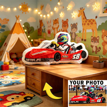 Custom Race Car Pillow with Personalized Photo – Shaped Cushion Gift for Racing Fans and Car Enthusiasts
