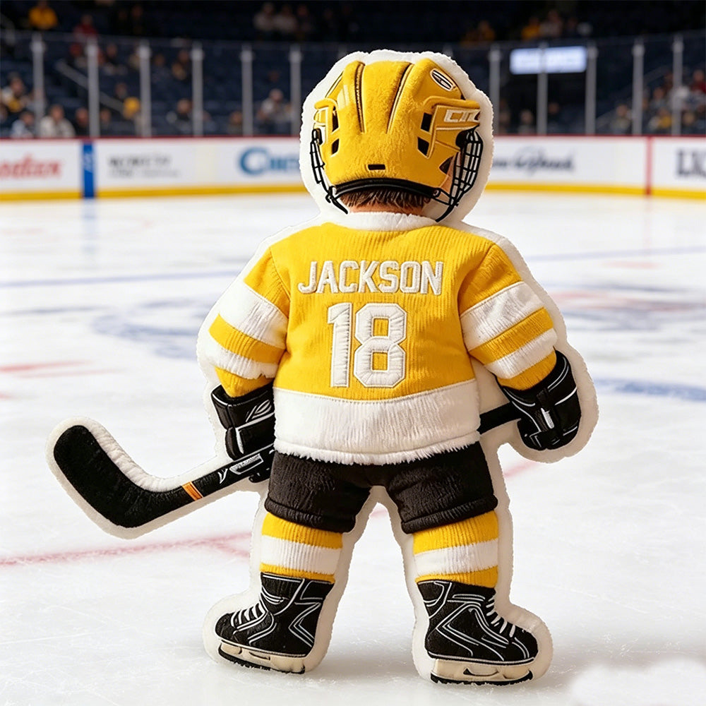 Personalized 3D Graphic Ice Hockey Player Pillow – Custom Name and Number