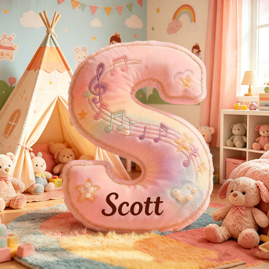 Personalized Colorful Music Notes Pillow with Custom Name, Soft Plush Cushion, Gift for Kids, Music Lovers & Girls Room Decor