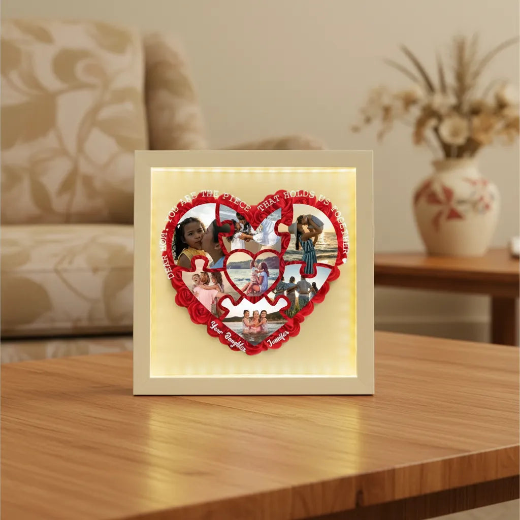 Personalized Light Flower Shadow Box With Photos Piece Mother's Day Gift