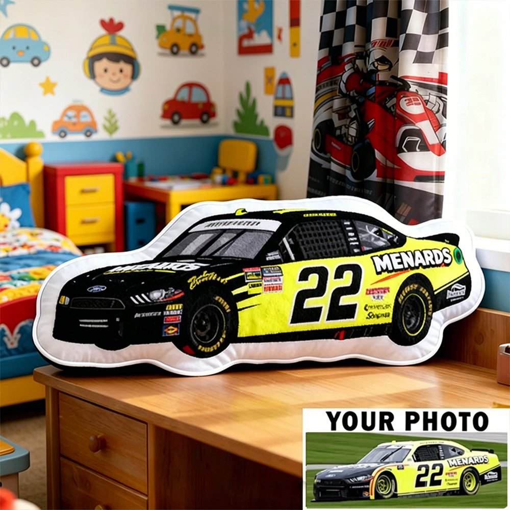 Custom Race Car Pillow with Personalized Photo – Shaped Cushion Gift for Racing Fans and Car Enthusiasts