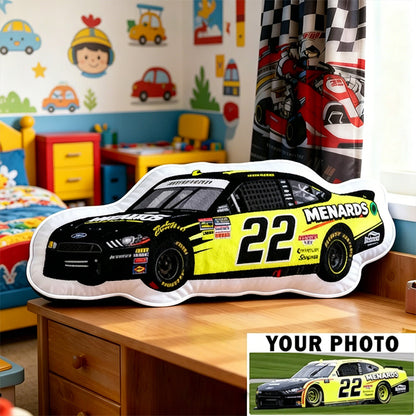 Custom Race Car Pillow with Personalized Photo – Shaped Cushion Gift for Racing Fans and Car Enthusiasts