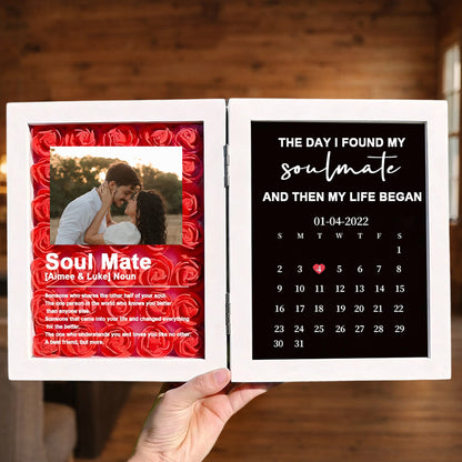 "The Day I Found My Soulmate" Custom Shadow Box: Romantic 3D Floral Backdrop with Personalized Dictionary Definition & Special Date Calendar