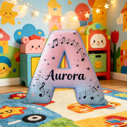 Personalized Music Note Pillow with Name, Custom Gradient Sheet Music Cushion, Soft Plush Throw Pillow for Kids, Girls & Music Lovers