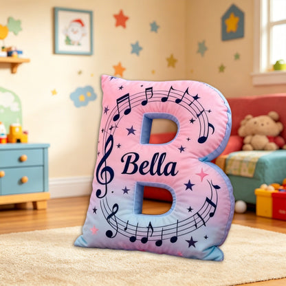 Personalized Music Note Pillow with Name, Custom Gradient Sheet Music Cushion, Soft Plush Throw Pillow for Kids, Girls & Music Lovers