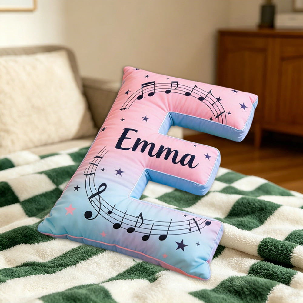Personalized Music Note Pillow with Name, Custom Gradient Sheet Music Cushion, Soft Plush Throw Pillow for Kids, Girls & Music Lovers