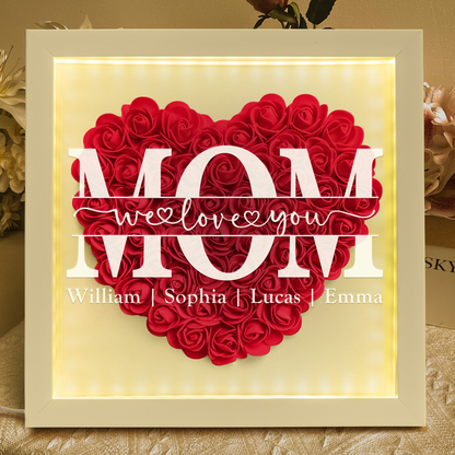 Personalized Flower Shadow Box With LED Light We Love You Mom Mother's Day Gift