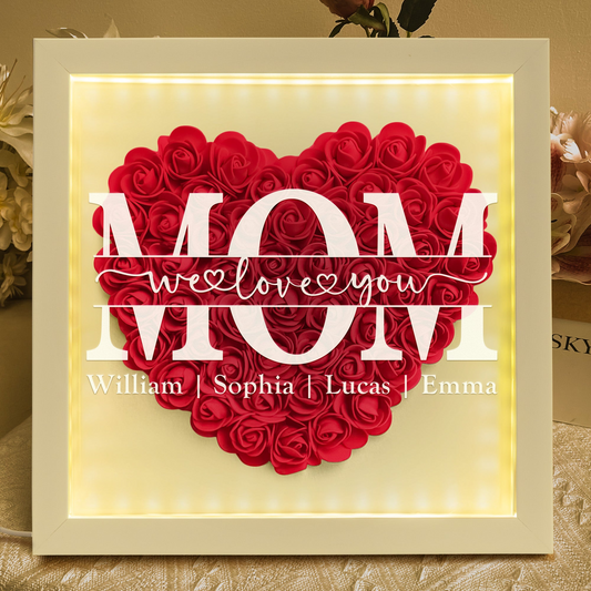 Personalized Flower Shadow Box With LED Light We Love You Mom Mother's Day Gift