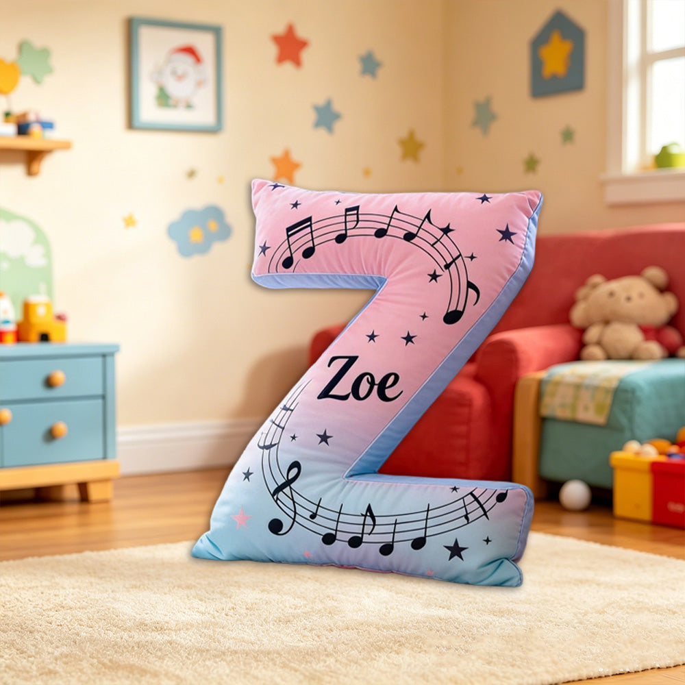 Personalized Music Note Pillow with Name, Custom Gradient Sheet Music Cushion, Soft Plush Throw Pillow for Kids, Girls & Music Lovers