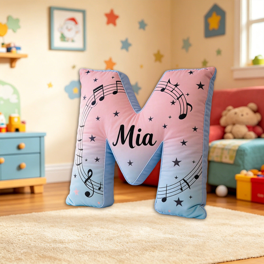 Personalized Music Note Pillow with Name, Custom Gradient Sheet Music Cushion, Soft Plush Throw Pillow for Kids, Girls & Music Lovers