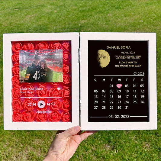Custom Photo Rose Frame with Moon & Special Date & Music
