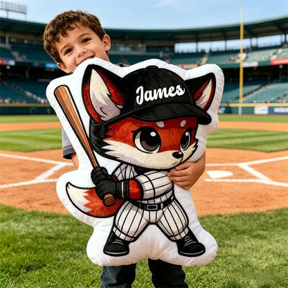 Personalized Fox Baseball Pillow with Custom Name – Fun Gift for Kids & Sports Lovers