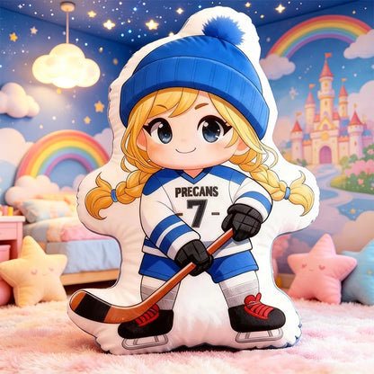 Personalized Ice Hockey Pillow with Custom Name – Cute Sports Cushion for Kids, Girls, Boys, and Hockey Enthusiasts