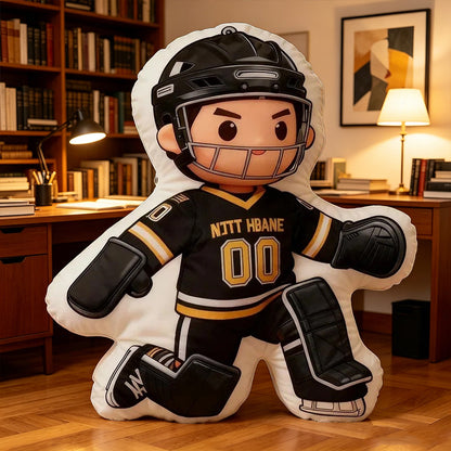 Personalized Ice Hockey Goalie Pillow with Custom Name & Jersey Number – Hockey Player Cushion, Sports Room Decor, Gift for Kids, Players, and Ice Hockey Fans