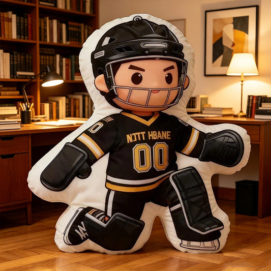 Personalized Ice Hockey Goalie Pillow with Custom Name & Jersey Number – Hockey Player Cushion, Sports Room Decor, Gift for Kids, Players, and Ice Hockey Fans