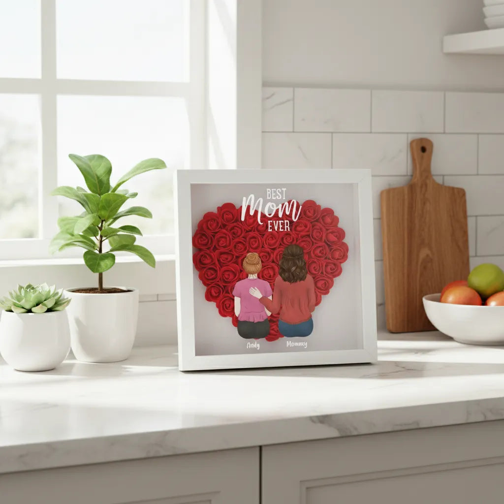 Personalized Mother And Her Kids Heart Shadow Box With Names Mother's Day Gift