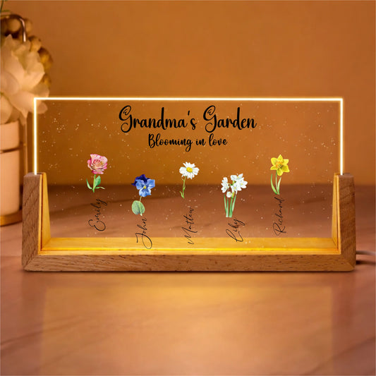 Personalized Mom's Garden Birth Month Flower Night Light With Kids Names Mother's Day Gift