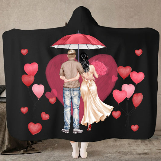 Personalized Couple Romantic Minky Fleece Blanket Holding Umbrella Theme Throw