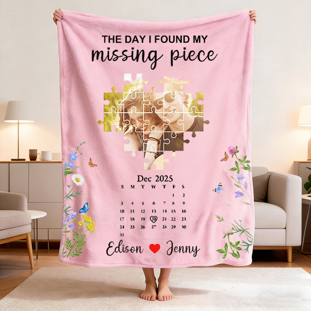 Personalized Valentine's Day Heart Puzzle Blanket - Custom Photo & Text Gift