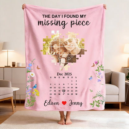 Personalized Valentine's Day Heart Puzzle Blanket - Custom Photo & Text Gift