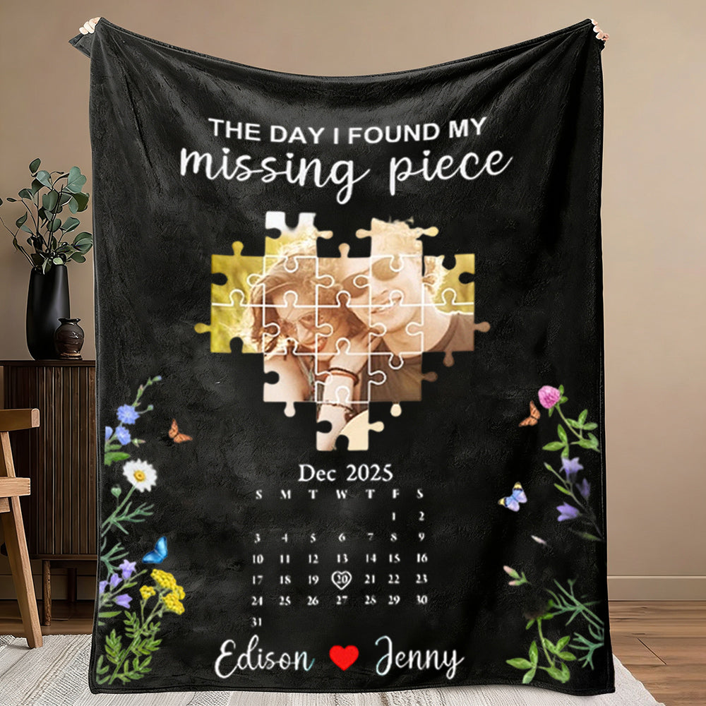 Personalized Valentine's Day Heart Puzzle Blanket - Custom Photo & Text Gift