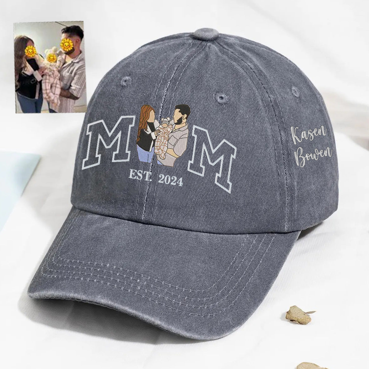 Personalized Mom Embroidered Portrait Baseball Cap Custom Mom Baseball Hat Mother’s Day Gift