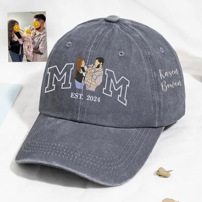 Personalized Mom Embroidered Portrait Baseball Cap Custom Mom Baseball Hat Mother’s Day Gift