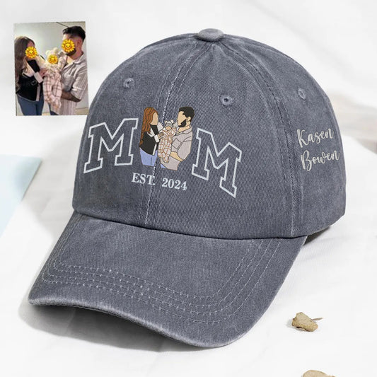 Personalized Mom Embroidered Portrait Baseball Cap Custom Mom Baseball Hat Mother’s Day Gift