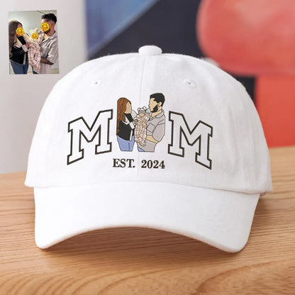 Personalized Mom Embroidered Portrait Baseball Cap Custom Mom Baseball Hat Mother’s Day Gift