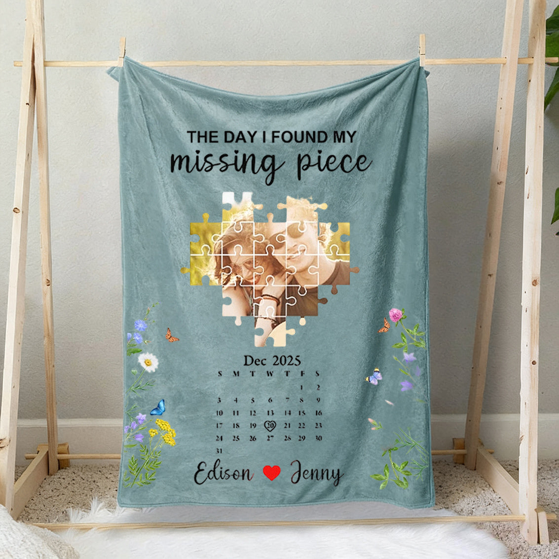Personalized Valentine's Day Heart Puzzle Blanket - Custom Photo & Text Gift