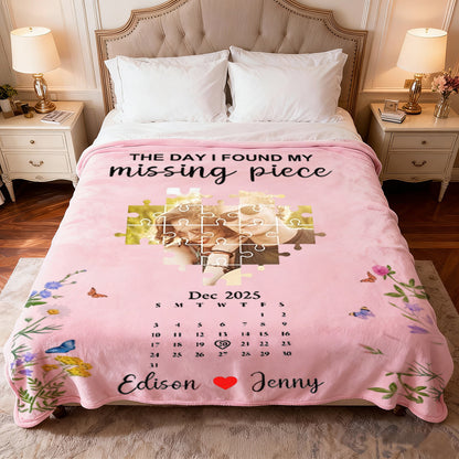 Personalized Valentine's Day Heart Puzzle Blanket - Custom Photo & Text Gift