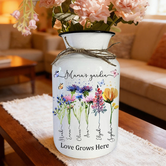 Personalized Mama’s Garden Birth Month Flower Vase – Custom Kids’ Names, Unique Mother’s Day Gift